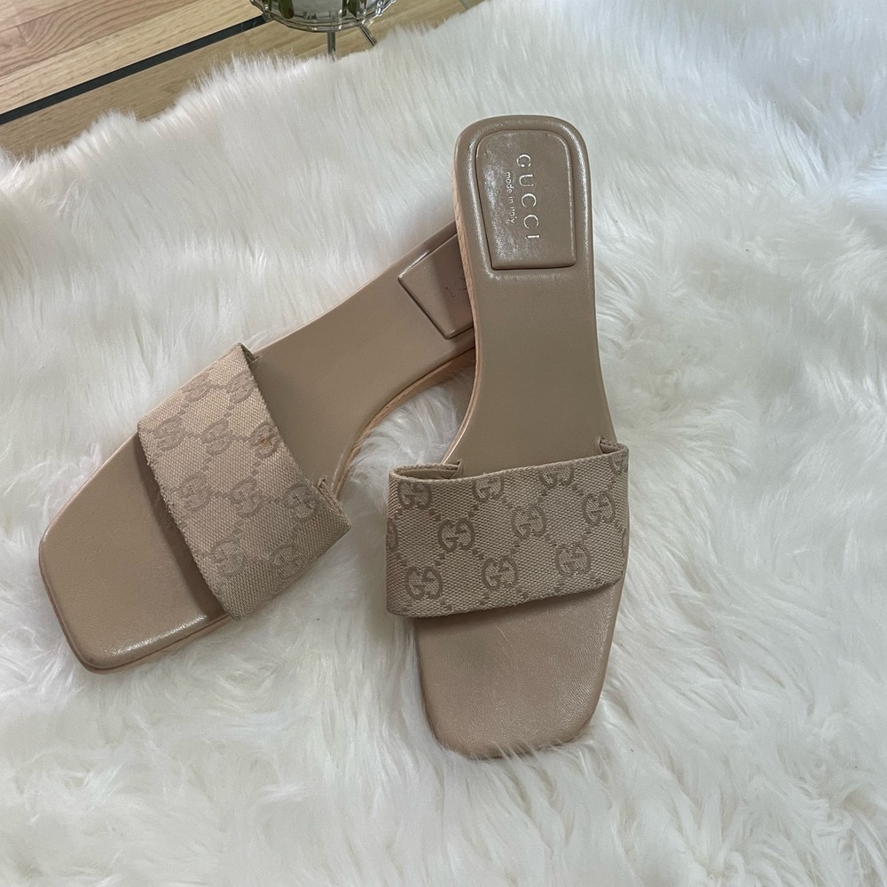GUCCI Guccisima wood low platform slides 8 GUC